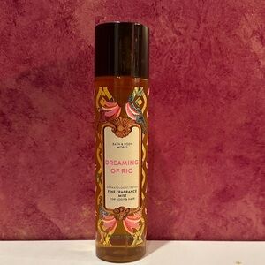 Bath & Body Works Dreaming of Rio Amber Bottle with Pink & Gold Label Dream Mist